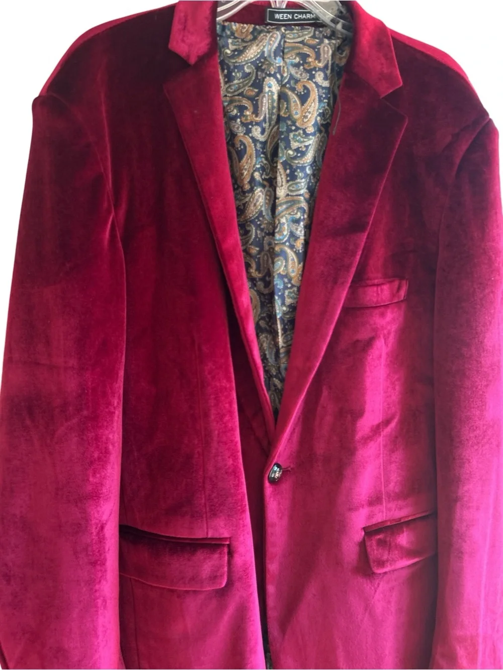 Men's Velvet Blazer in Rich Magenta - Single-Breasted Sport Coat